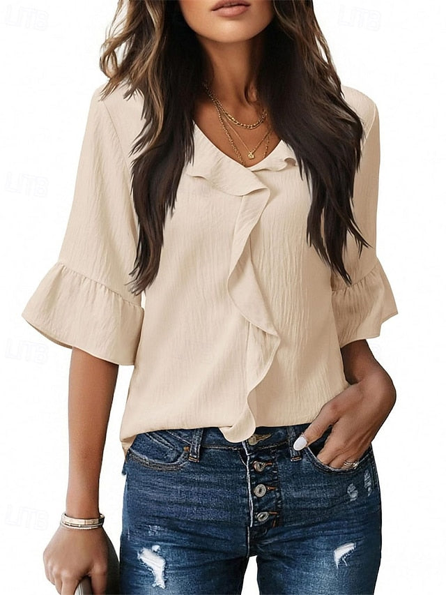Women's Shirt Elegant Satin Top Blouse Ruched Ruffle