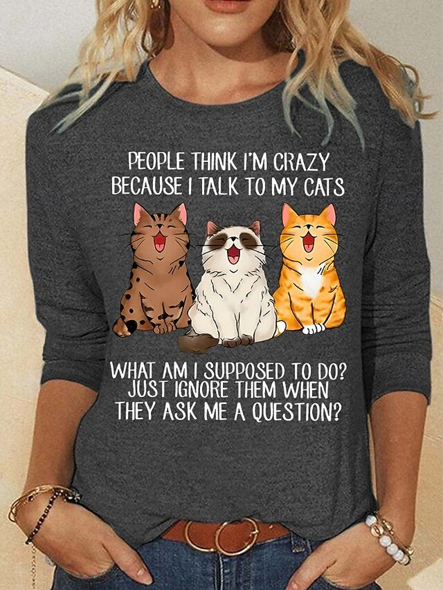 Christmas Women's T Shirt Print Graphic Animal Cat Vintage