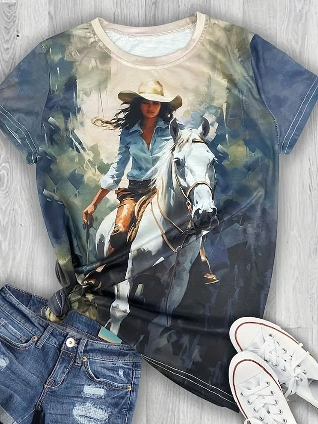 Women's T Shirt Print Graphic Animal Horse Vintage Stylish