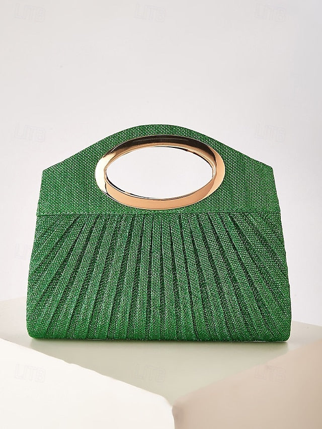 Bag Evening Gold Glitter Clutch Women's with Handle