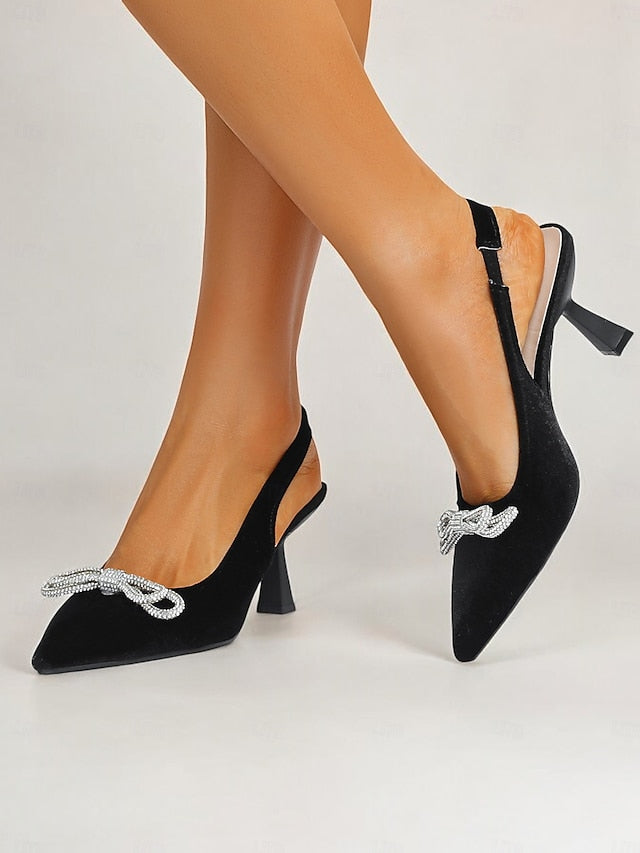 – Toe Velvet Heels Cocktail Slingback Pointed Women's