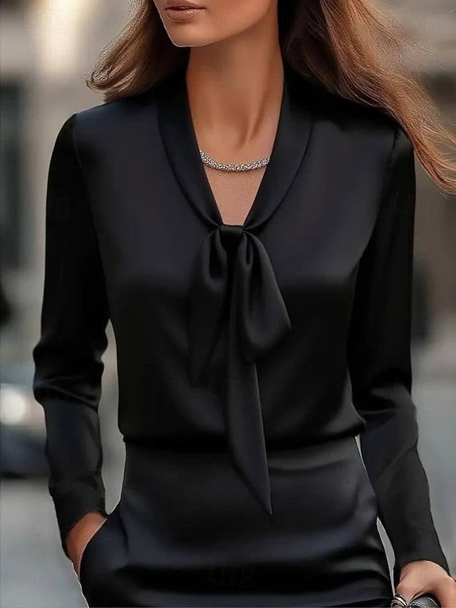 Women's Shirt Tie Front Elegant Bishop Sleeve Daily Work