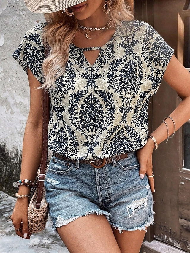 Women's T Shirt Floral Bohemia Vintage Casual Short Sleeve