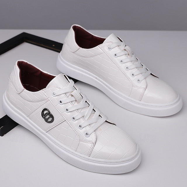 with Men's Pattern Faux Burgundy Sneakers Leather Crocodile