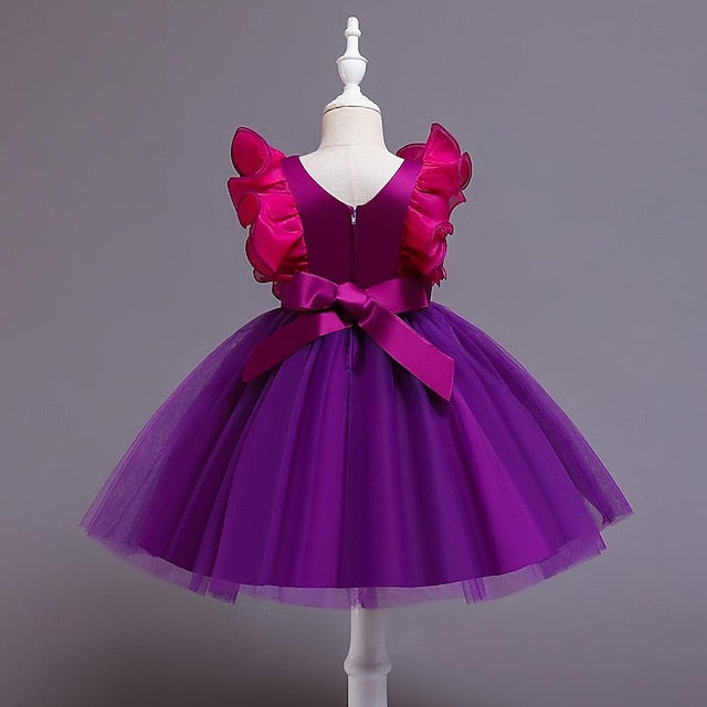 Dress Sequin Solid Girls' Party Kids Color Flower