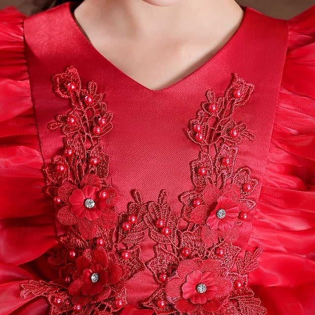 Kids Girls' Dress Wedding Long Sleeve Flower Party Special