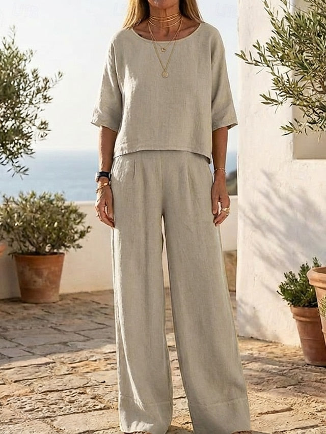 Women's Cotton Linen Sets Pants Sets Bolero Top Short