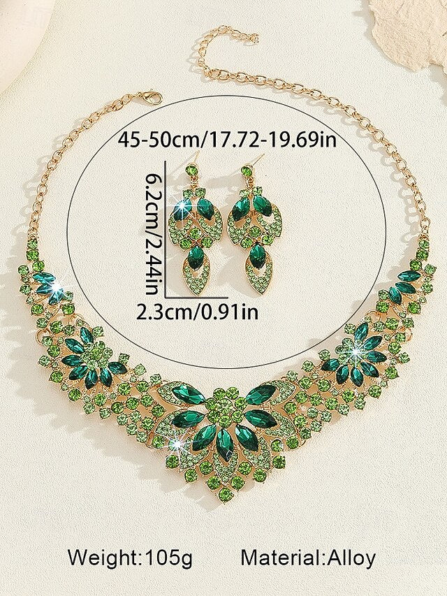 Jewelry Necklace Set – Elegant Green  Statement Crystal