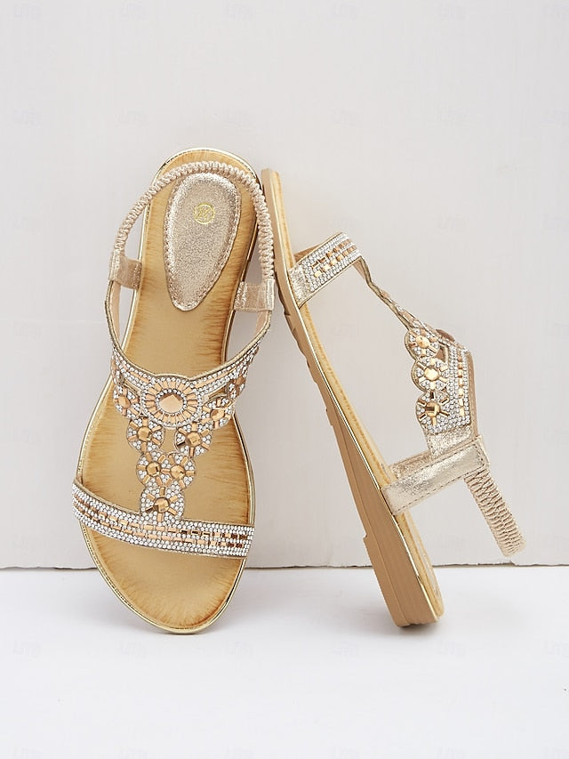 T-Strap – Elegant Sandals Women's Rhinestone Embellished