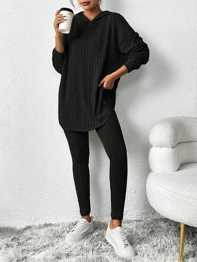 Women's Pants Sets Bolero Top Long Sleeve Hooded Solid