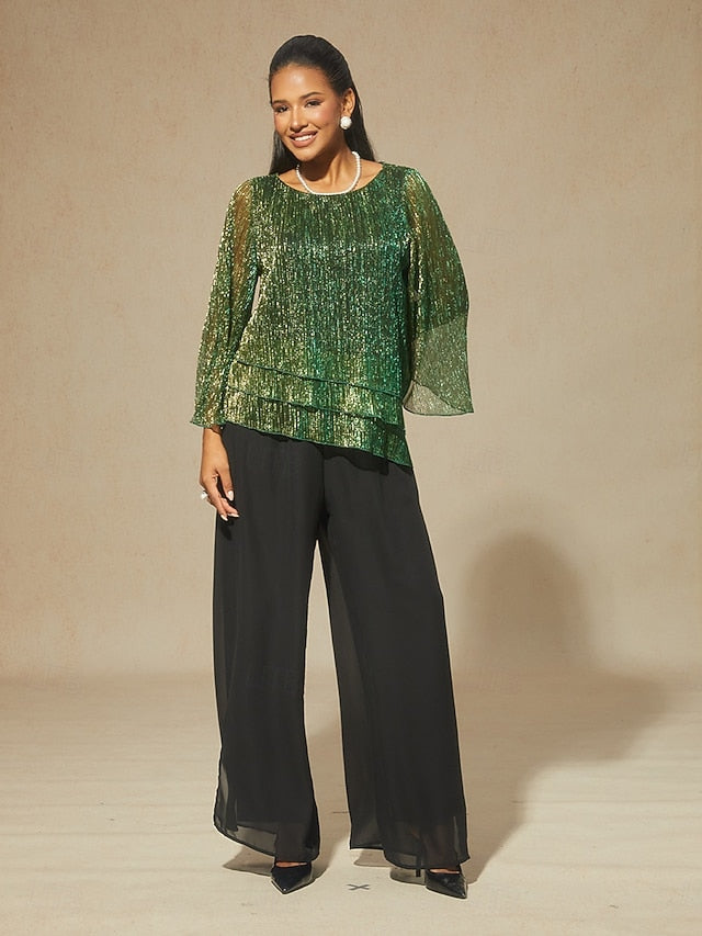 Women's Blouse Chiffon Tops Lace Tops Ruched Glitter Solid