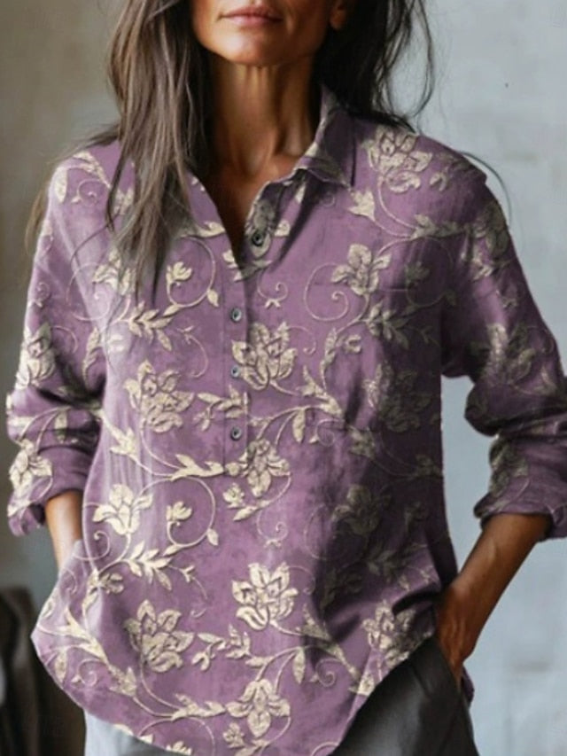 Women's Shirt Pocket Buttons Print Floral Stylish Casual
