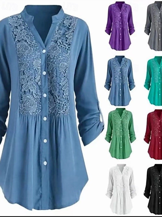 Women's Shirt Blouse Plain Elegant Stylish Long Sleeve V