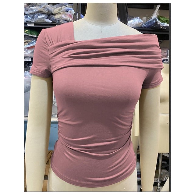 Ladies' short-sleeved, one-shoulder tops (style 2)