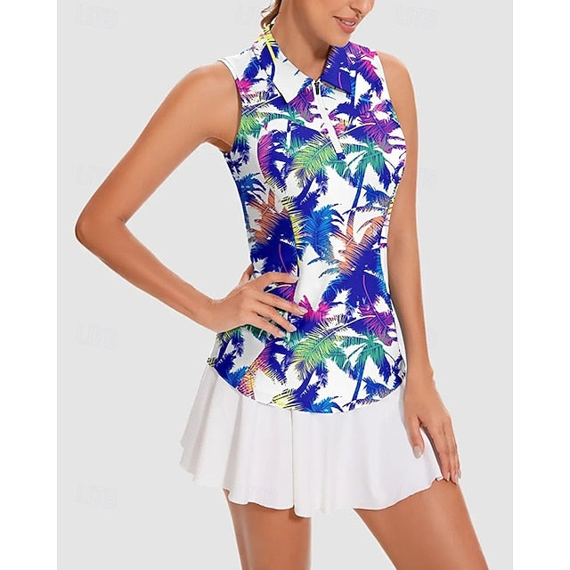 Women's Tropical Tennis Shirt Sleeveless Print UPF50+ Quick