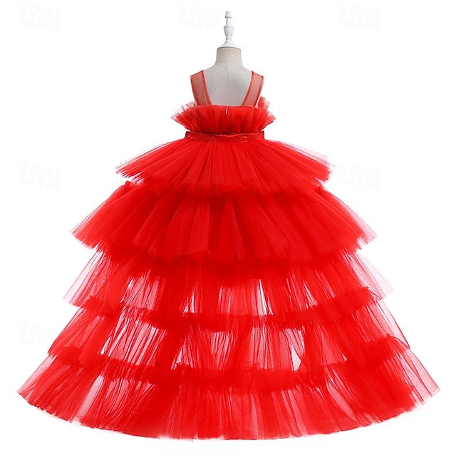 Sleeveless Party Kids Performance Solid Girls' Dress Color