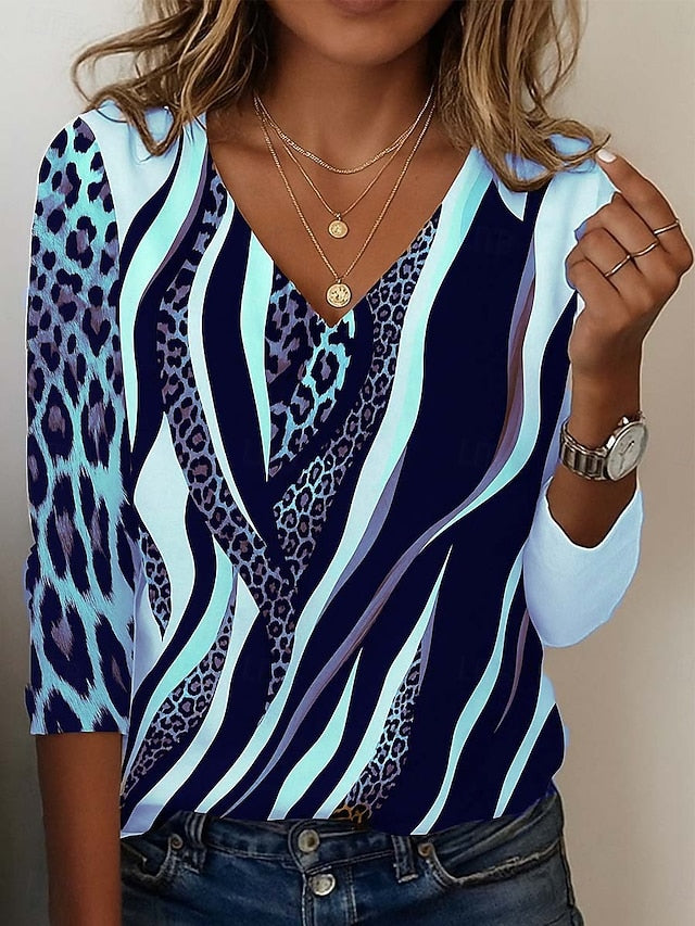 Women's Tunic T Shirt Print Leopard Color Block Letter