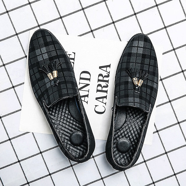 Men's with Tassel Elegant Loafers Plaid Decoration –