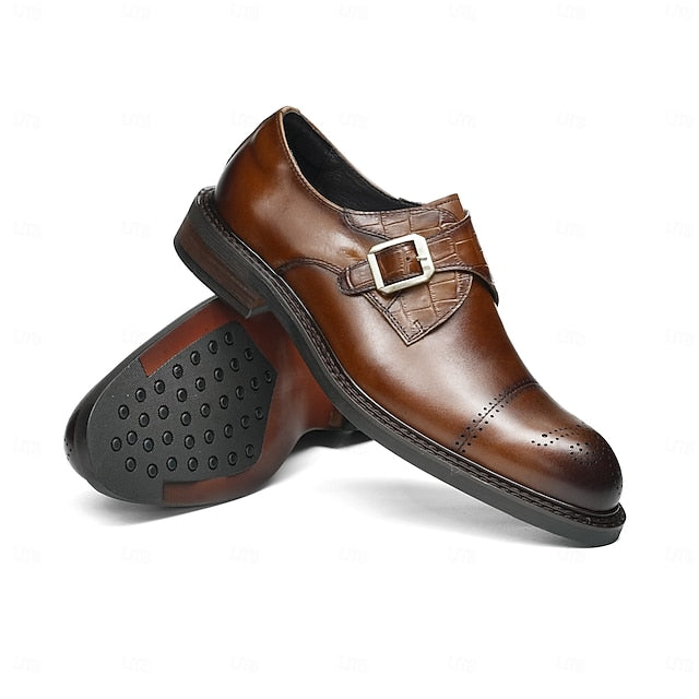 Genuine Leather Strap Men's Shoes- Black First Monk