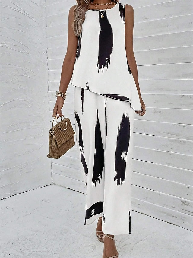 Women's 2 Pieces Fashion Daily Tank Top Pants Sets Wide Leg