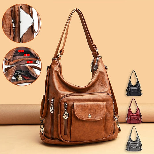 Vintage-Style Faux Leather Hobo Women's - Brown Bag