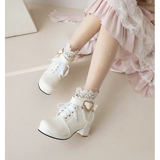 Wedding Shoes Ankle Bridal White Lace-Up – Women's Boots