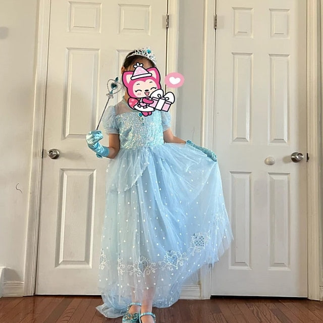 Flower Cosplay Dress Girl Princess Cloak Frozen Elsa