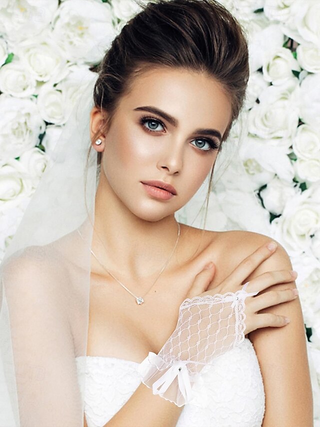 Wedding Elegant Gloves White Lace Fingerless Bridal –