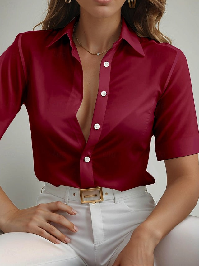 Women's Shirt Long Sleeve Button Down Blouse Solid Color