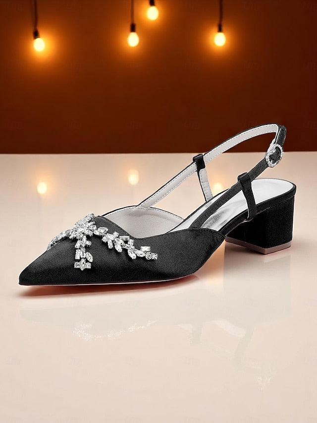 Black Slingback Heels Satin Women's