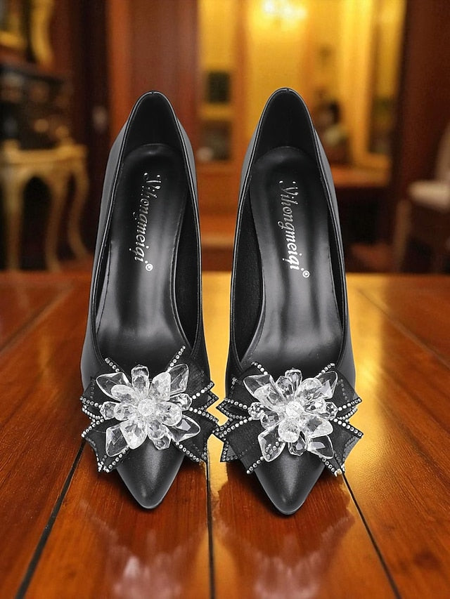 with White Heel Shoes Wedding Women's Low Crystal Bow