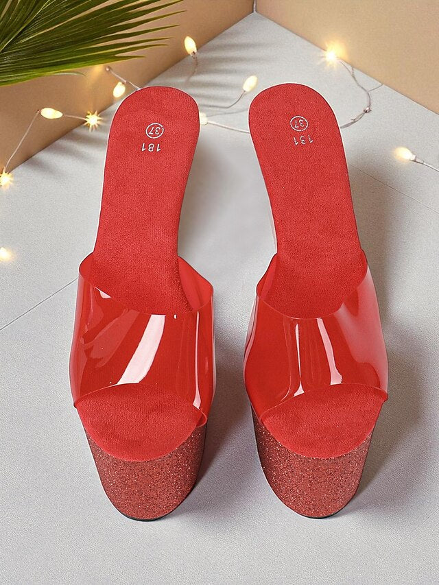 Stiletto Women's Heels Glitter Red Platform