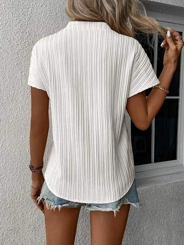 Women's T Shirt Plain Basic Casual Short Sleeve Notched