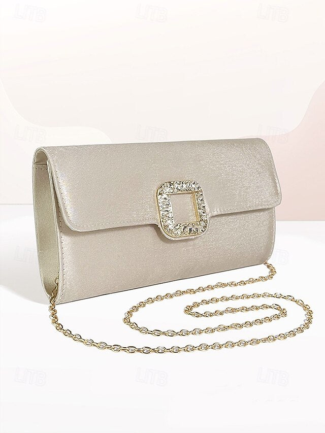 Buckle with White Satin Women's Elegant Clutch Rhinestone -