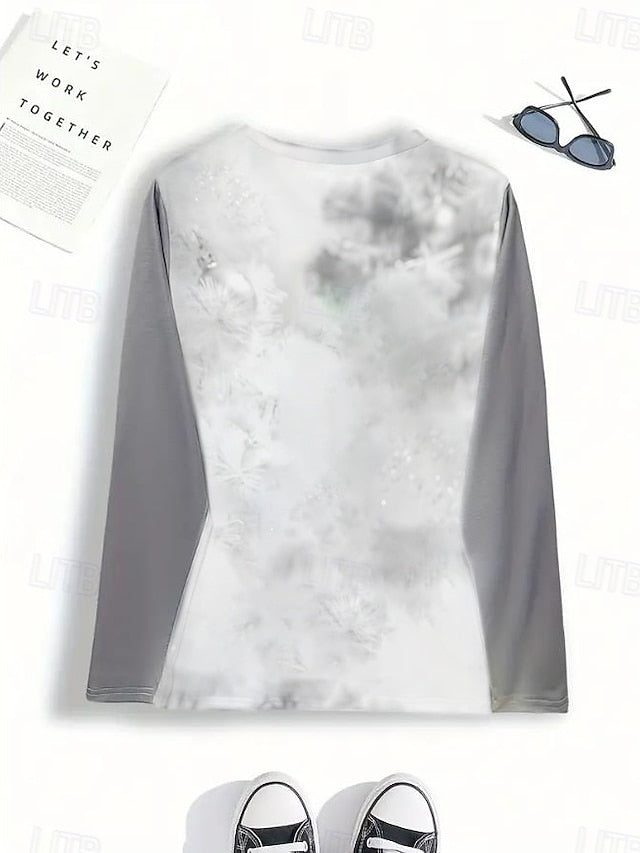 Christmas Women's T-Shirt Round Neck Red Festive Holiday
