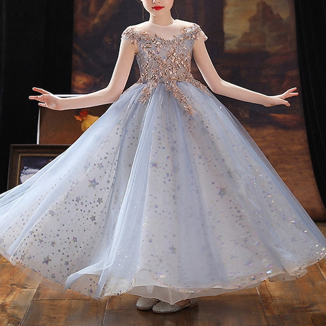 Girls' Flower Sequin Girl Dress Short Kids Party