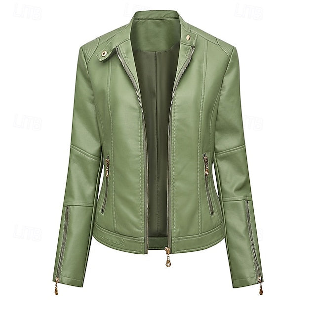 Leather Jacket Pocket Faux Women's Comfortable Zipper