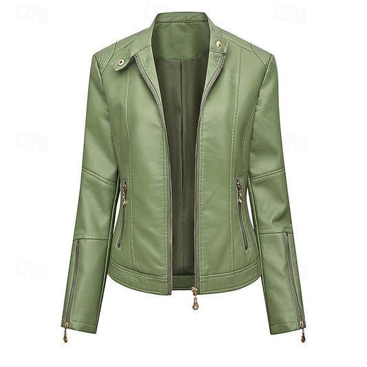 Leather Jacket Pocket Faux Women's Comfortable Zipper