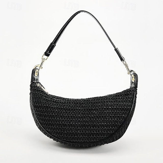 Adjustable Boho Bag Crossbody with Straw Women's Leather