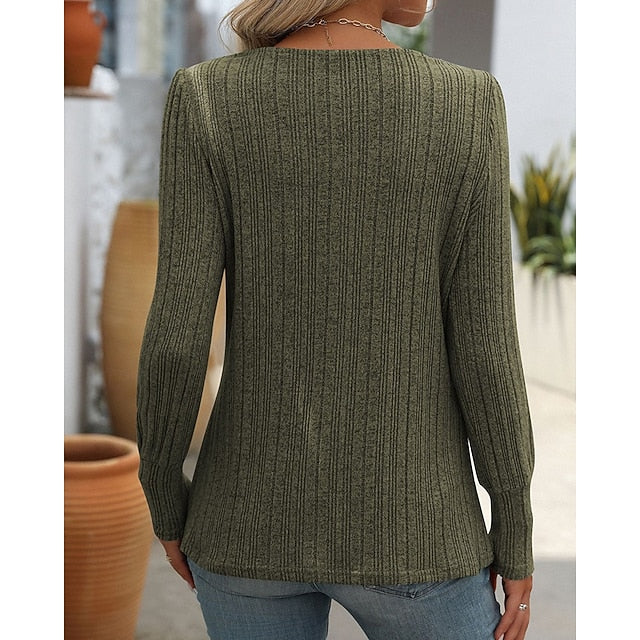 Women's Pullover Sweatshirt Casual Tops Buttons Long Sleeve