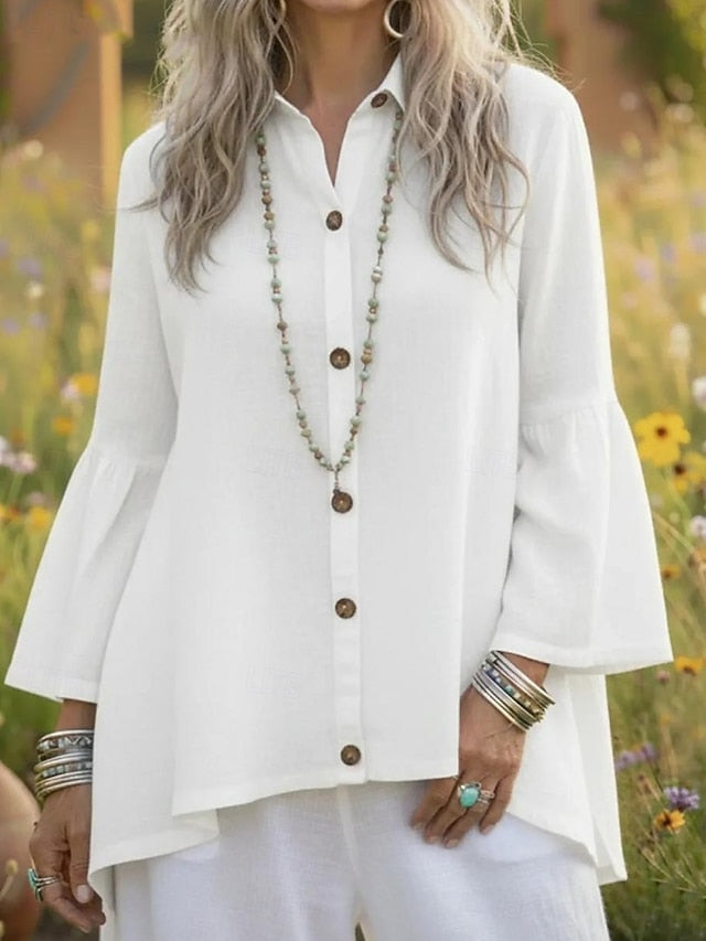 Women's Shirt Cotton Linen Shirts Blouse Patchwork Buttons