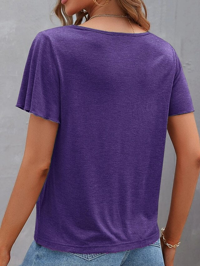 Women's T Shirt Tee Top Criss-Cross Hollow Out Plain