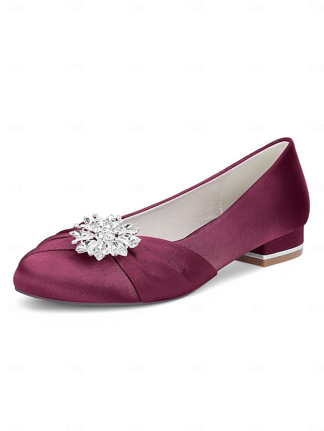 Elegant – Flats Women's Crystal White Satin Wedding