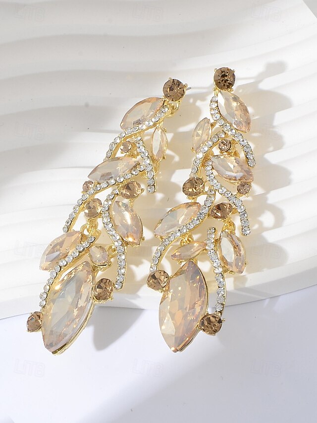 Design Women's Earrings Leaf Crystal Elegant Gold -