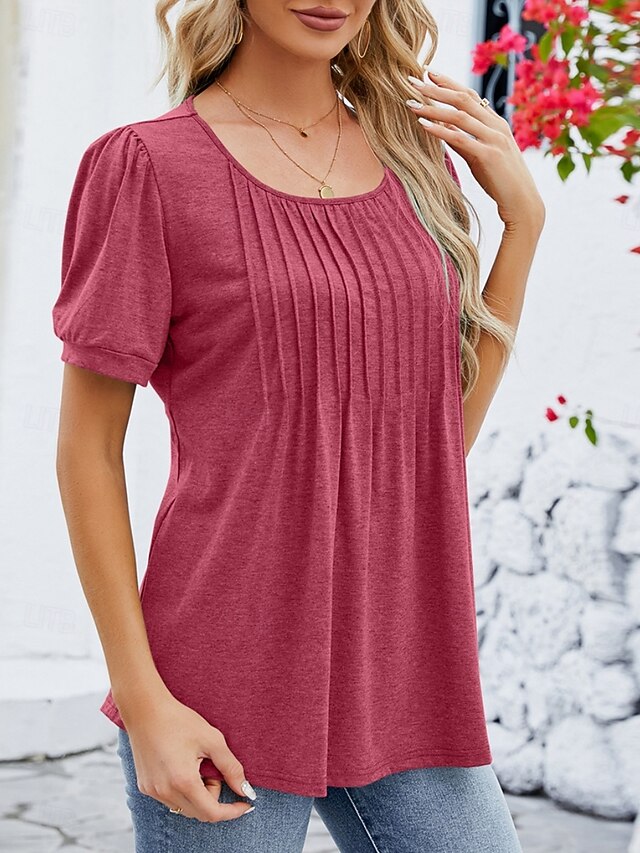 Women's Shirt Blouse Ruched Solid Color Basic Casual Short