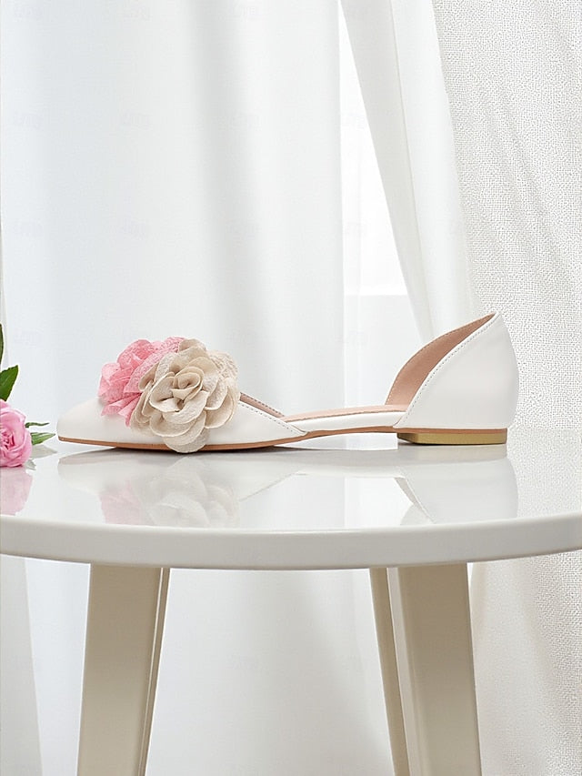 Wedding Flats Pink Flower Women's and with White Beige