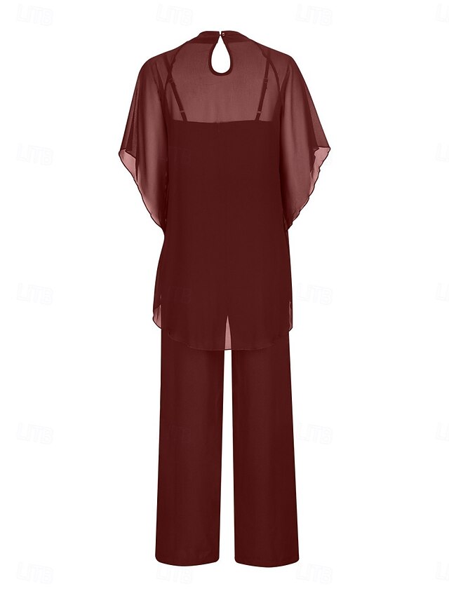 Women's Pants Sets 3/4 Length Sleeve Crew Neck Solid Color