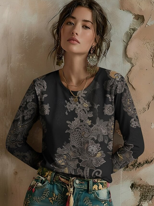 Women's Viking T Shirt Print Graphic Plants Bohemia Vintage