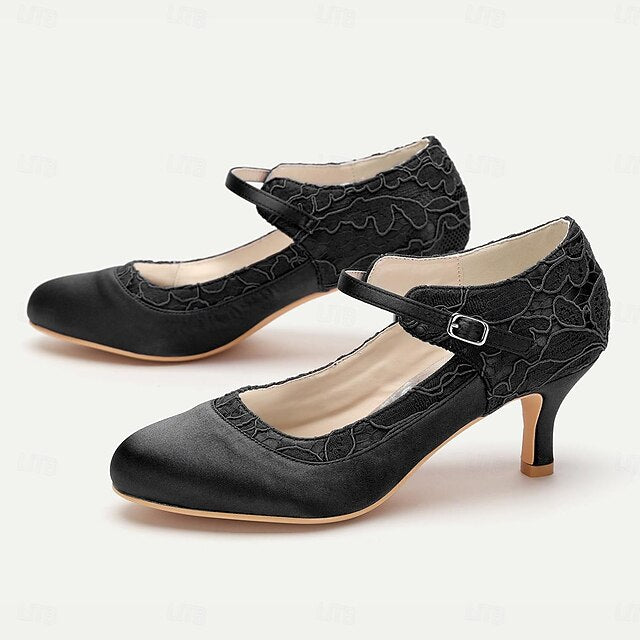 Mid-Heel Women's Comfortable Lace Satin Elegant Red - Heels