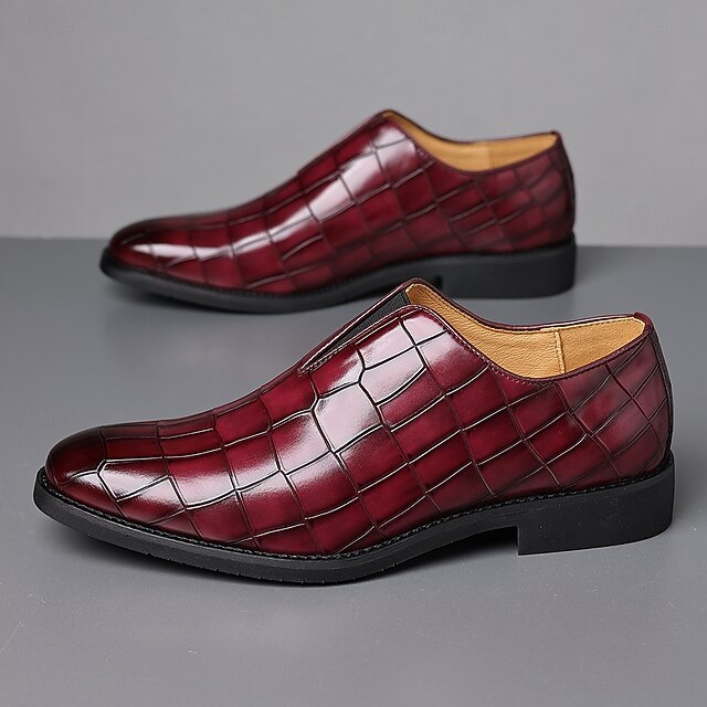 – Shoes Pattern Slip-On Burgundy Men's Crocodile